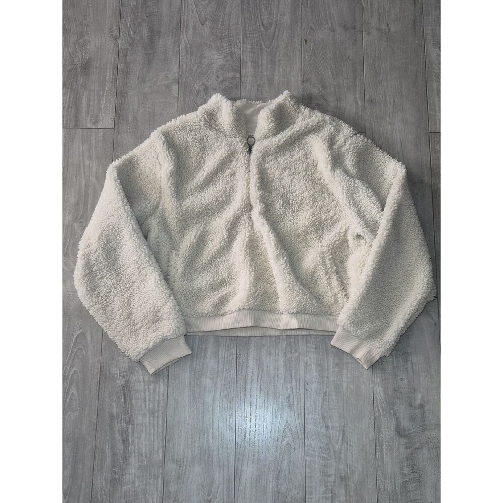 Lucky Brand Ivory Sherpa Half-Zip Pullover Soft Fuzzy Cozy